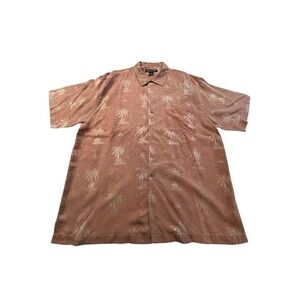 SUN MODA Shirt Men's Large Peach Resort Wear Palm Leaves Hawaiian Aloha‎ EUC